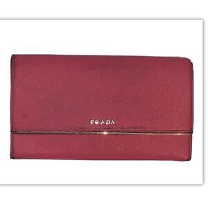 Prada Pink Saffiano Leather Large Fold Over Wallet